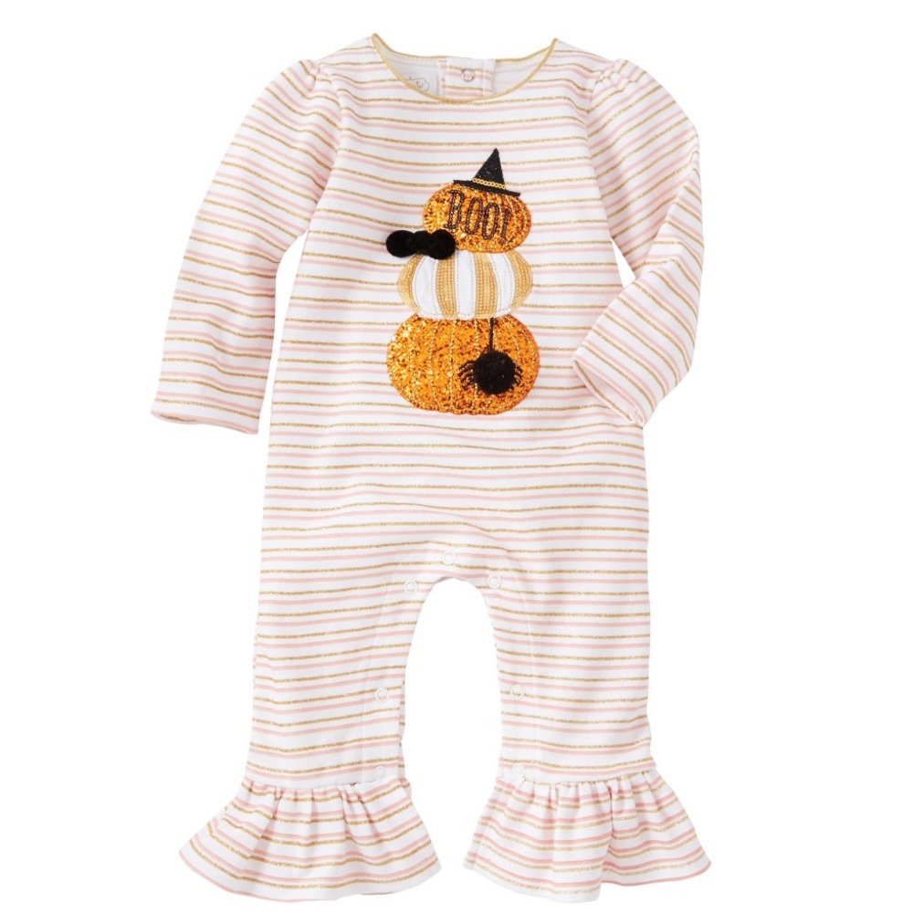 Mud Pie Halloween sequin glitter pumpkin romper
